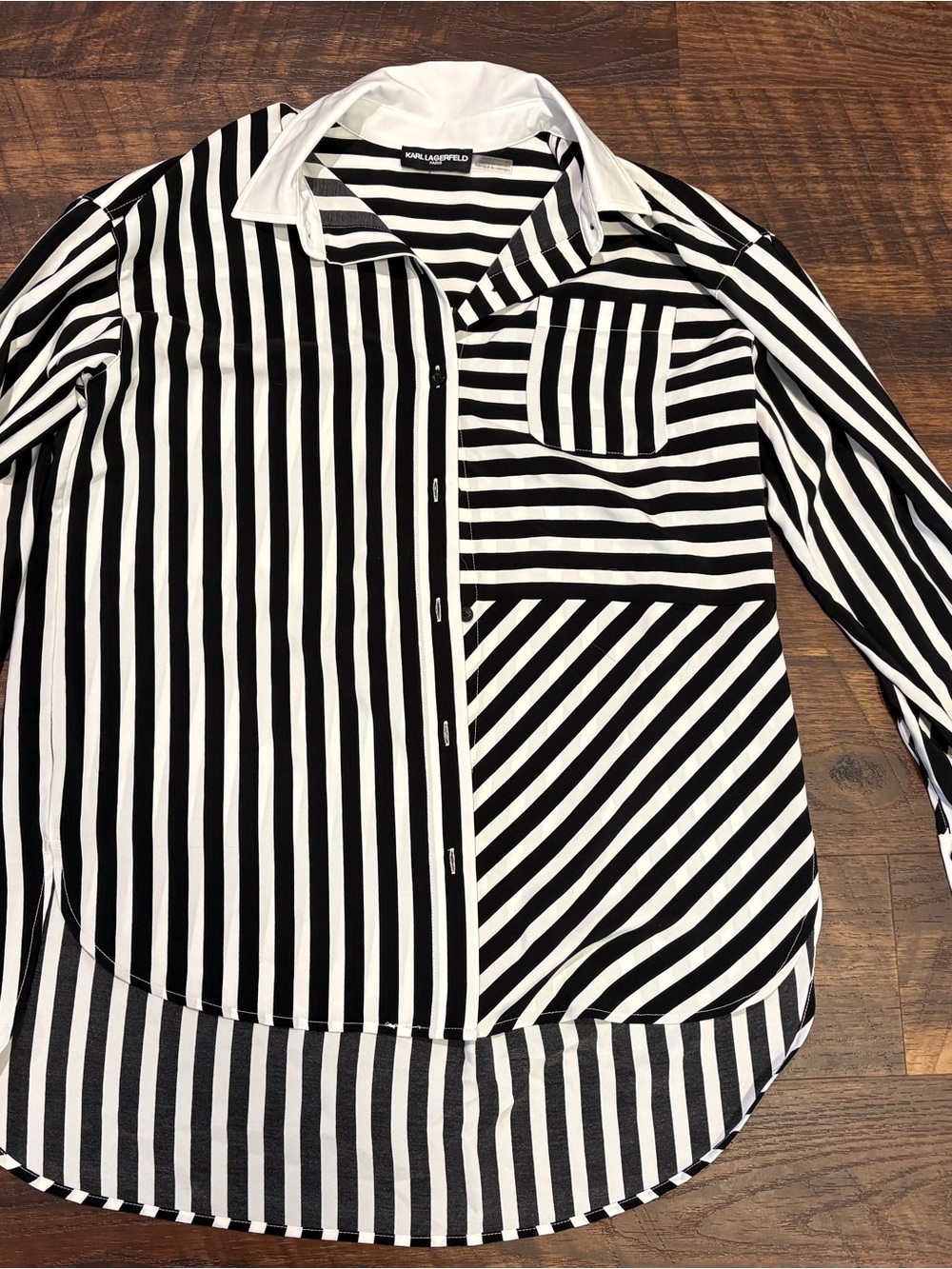 Karl Lagerfeld Black & White Stripe Button-Up Shirt